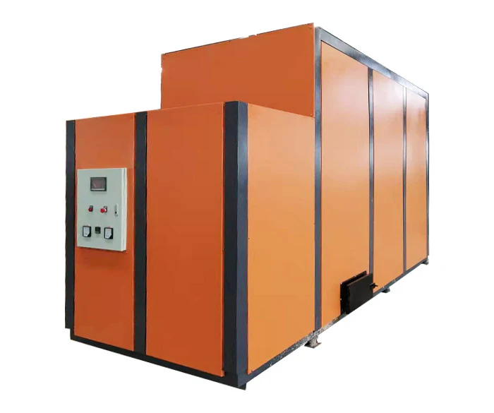Orange enclosed drying chamber with a control panel.